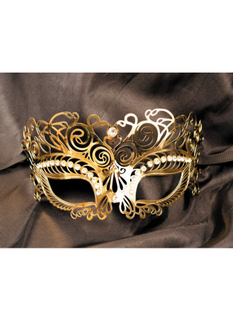 Masque vénitien Giulia rigide doré avec strass - HMJ-035B